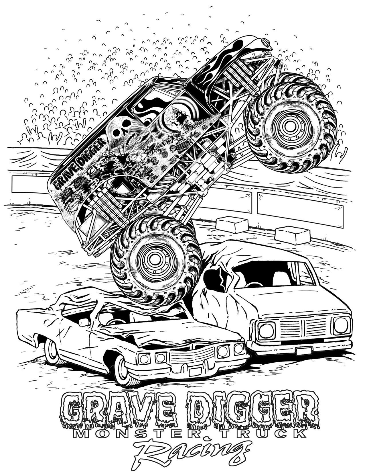 1275x1650 How To Draw Montstertrucks Coloring Pages Monster Trucks Grave - Grave Digger Drawing