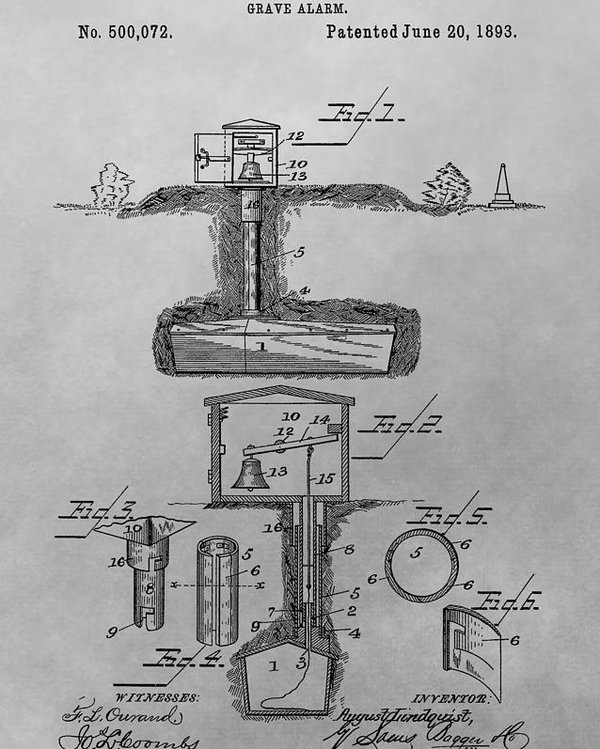 600x749 Grave Alarm Patent Drawing Poster - Grave Drawing