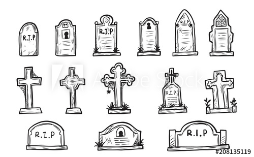 500x309 Set Of Grave Marker Vector On White Background Cemetery Mark - Grave Drawing