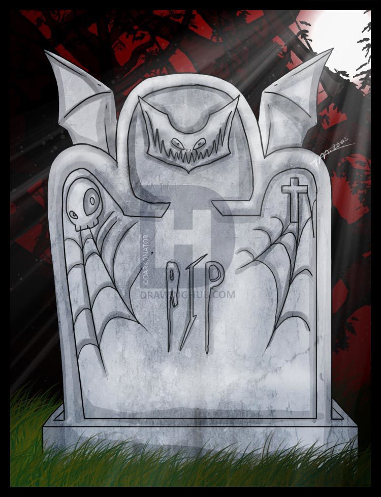 750x978 how to draw a cartoon tombstone or gravestone, step - Gravestone Drawing