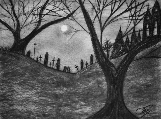 650x481 Graveyard Along Hillside - Graveyard Drawing