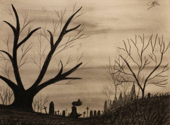 650x481 Mystery Woman In Graveyard - Graveyard Drawing