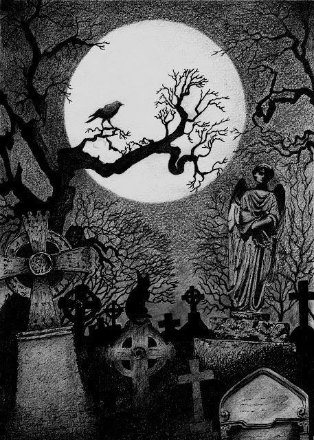 457x640 Spooky Graveyard Drawing, Which I Did On The Run Up To Halloween - Graveyard Drawing
