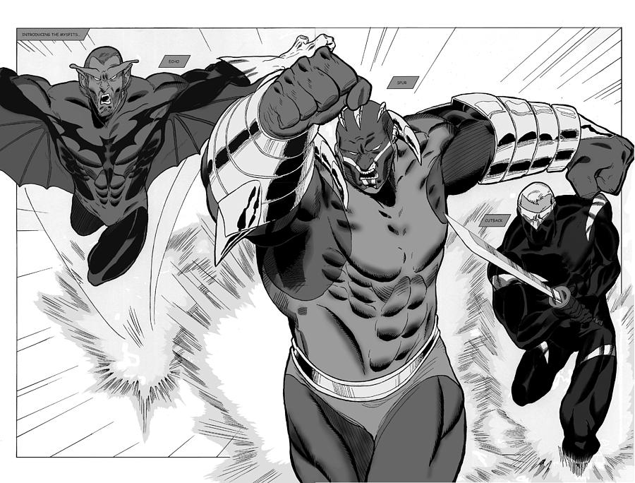 900x684 Mysfits - Grayscale Drawing