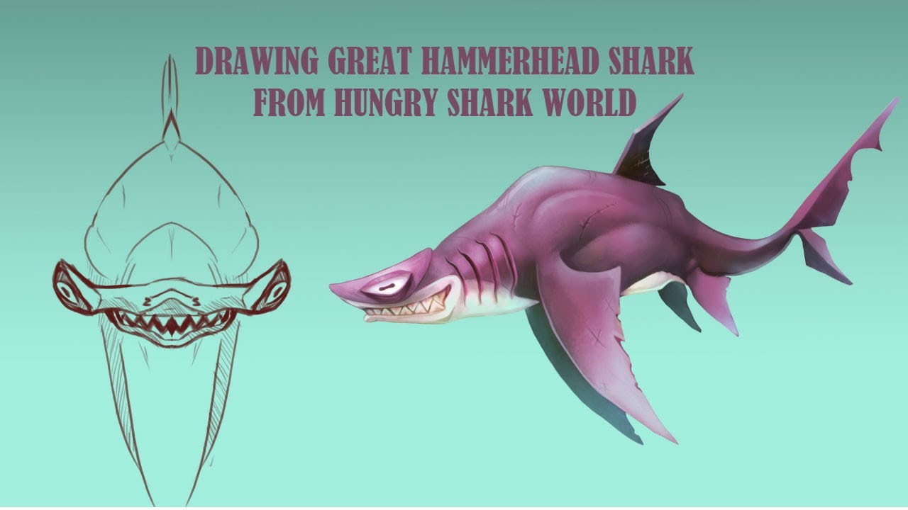 1280x720 Drawing Great Hammerhead Shark From Hungry Shark World - Great Hammerhead Shark Drawing