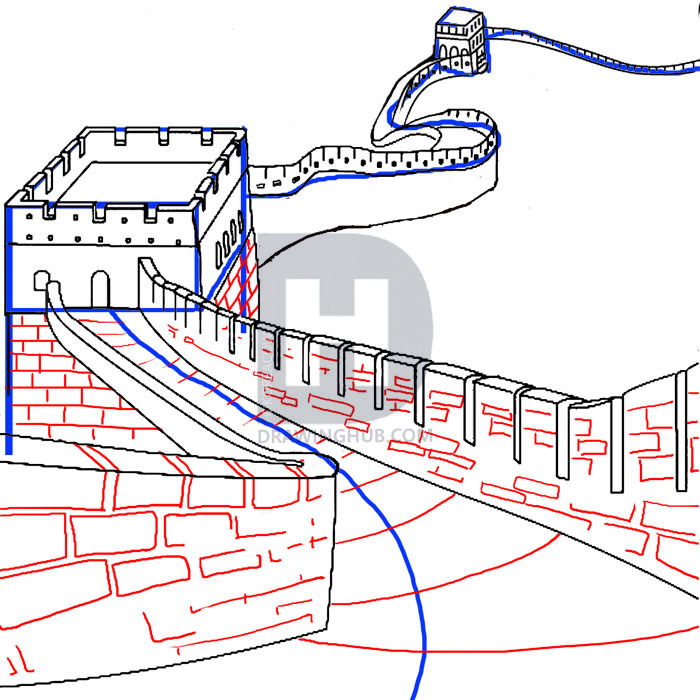 700x700 How To Draw The Great Wall Of China, Step - Great Wall Drawing