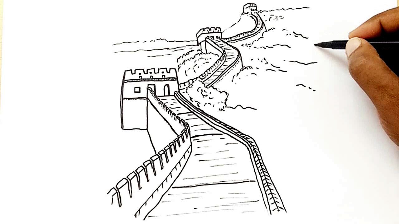1280x720 How To Draw The Great Wall Of China - Great Wall Drawing