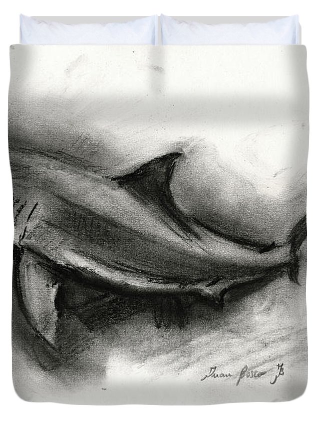 645x853 Great White Shark Drawing Duvet Cover For Sale - Great White Shark Drawing