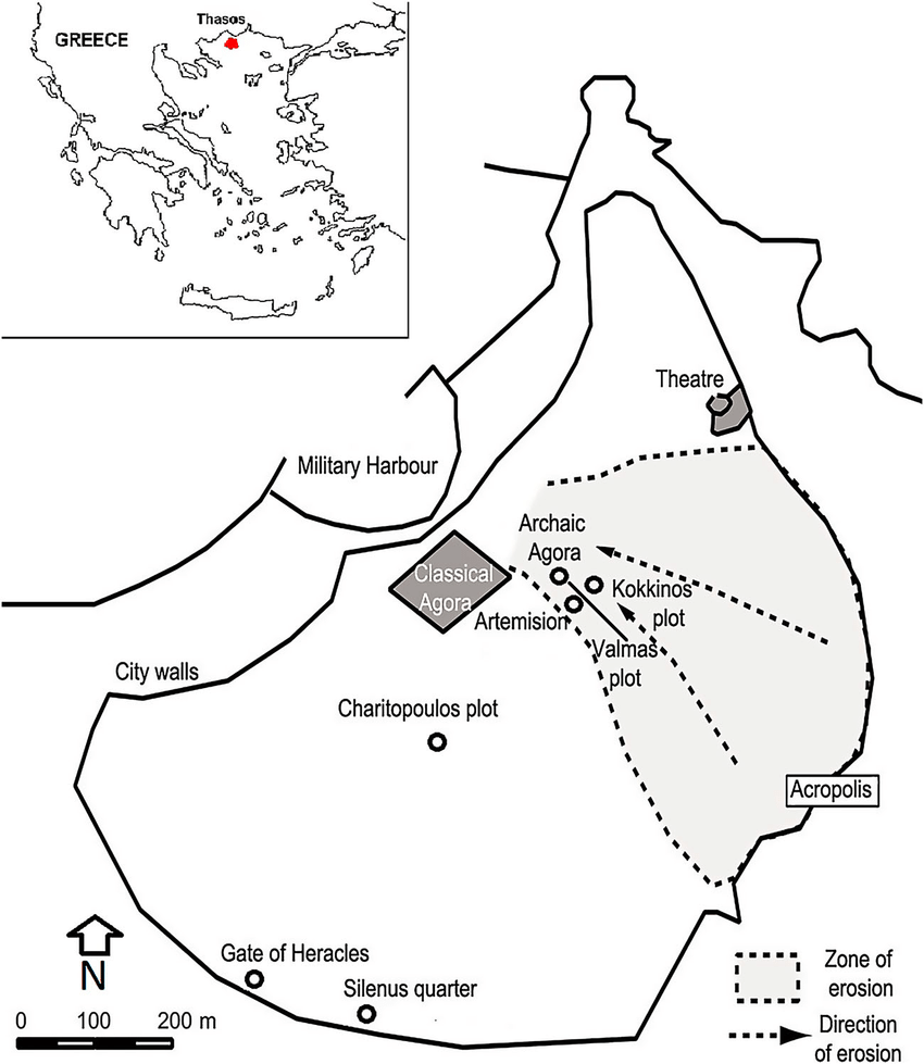 850x979 Map Of Greece Indicating Thasos And Ancient City Plan Slags - Greece Map Drawing