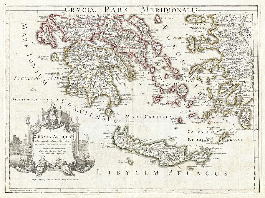 900x674 Vintage Map Of Southern Greece Drawing - Greece Map Drawing