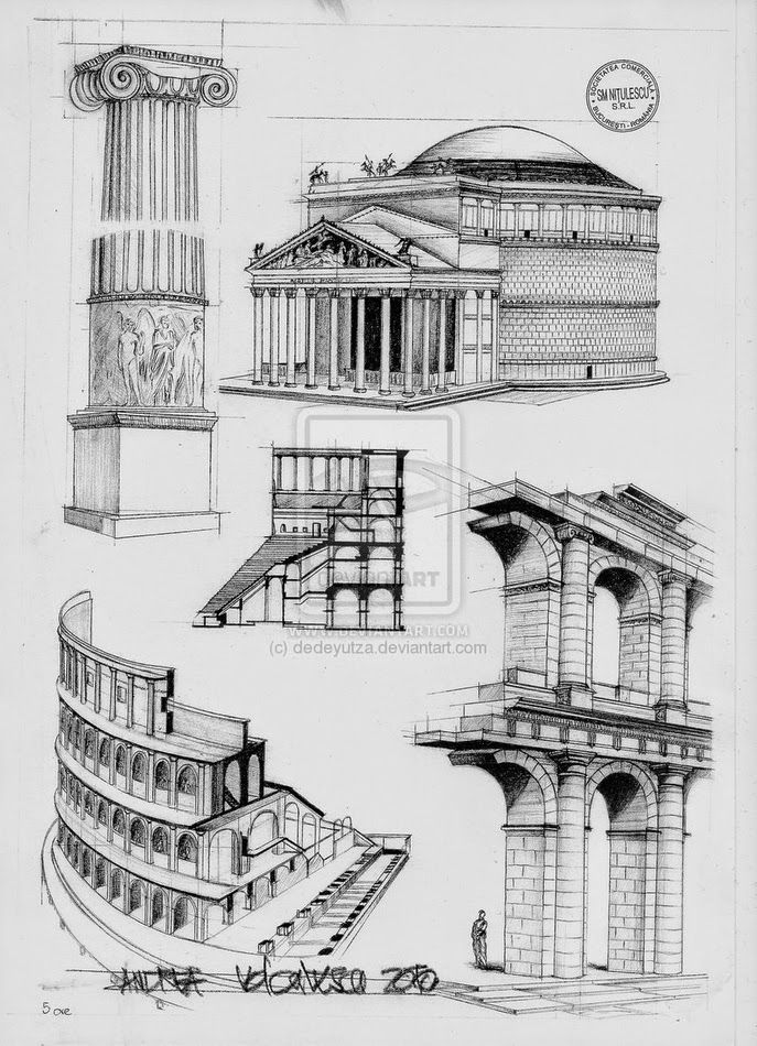 687x950 drawings of historic architecture sketches architecture, roman - Greek Architecture Drawing