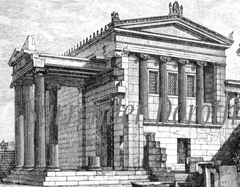 794x617 Ancient Greek Architecture Edwardian Vintage Print Steel Etsy - Greek Architecture Drawing