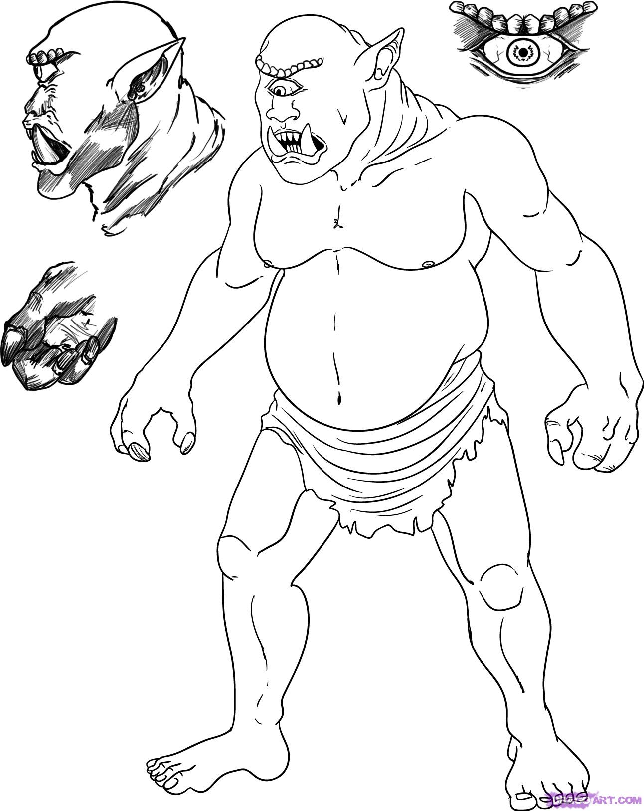 1292x1627 how to draw a cyclops, step - Greek Mythology Drawings