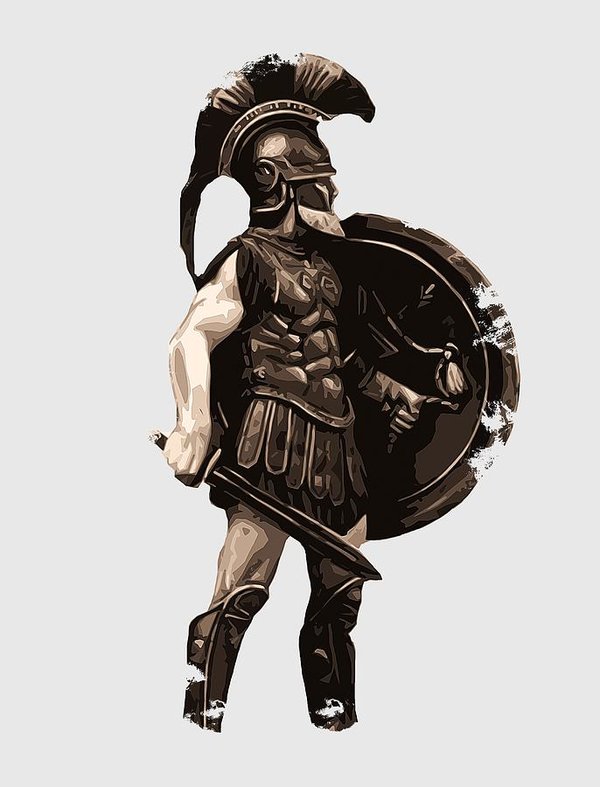 600x787 Ancient Greek Hoplite Art Print - Greek Soldier Drawing