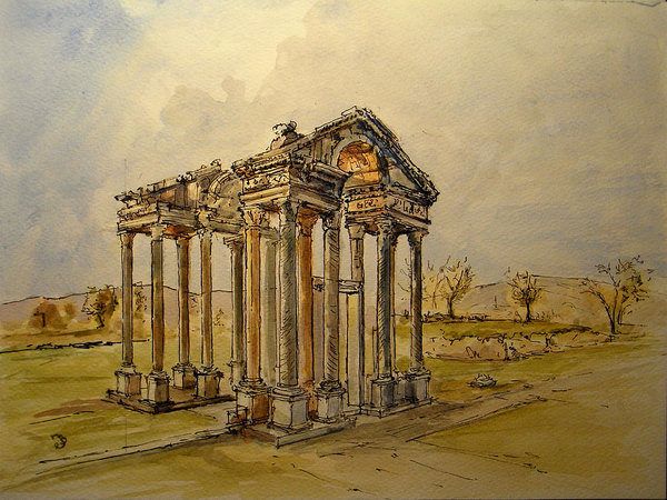 600x450 temple of aphrodite art print - Greek Temple Drawing