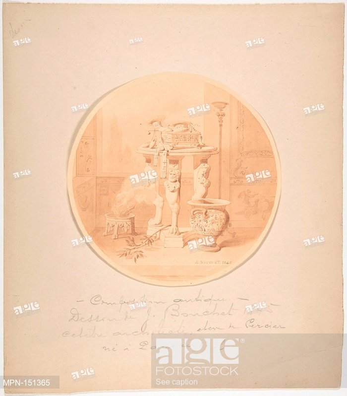 700x798 Circular Drawing Of A Classical Interior With Fire In Brazier - Greek Vase Drawing