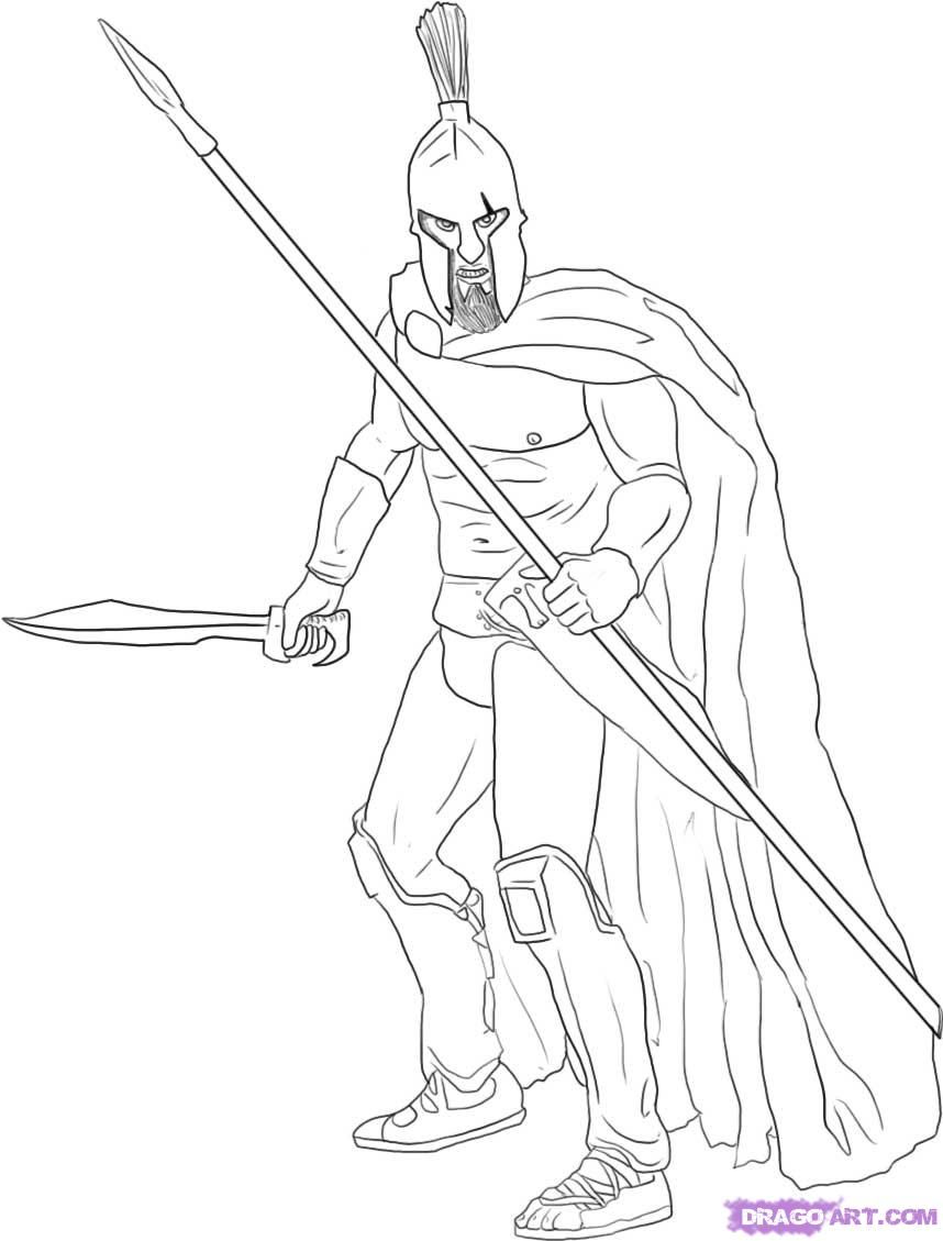 858x1129 How To Draw A Warrior Step - Greek Warrior Drawing