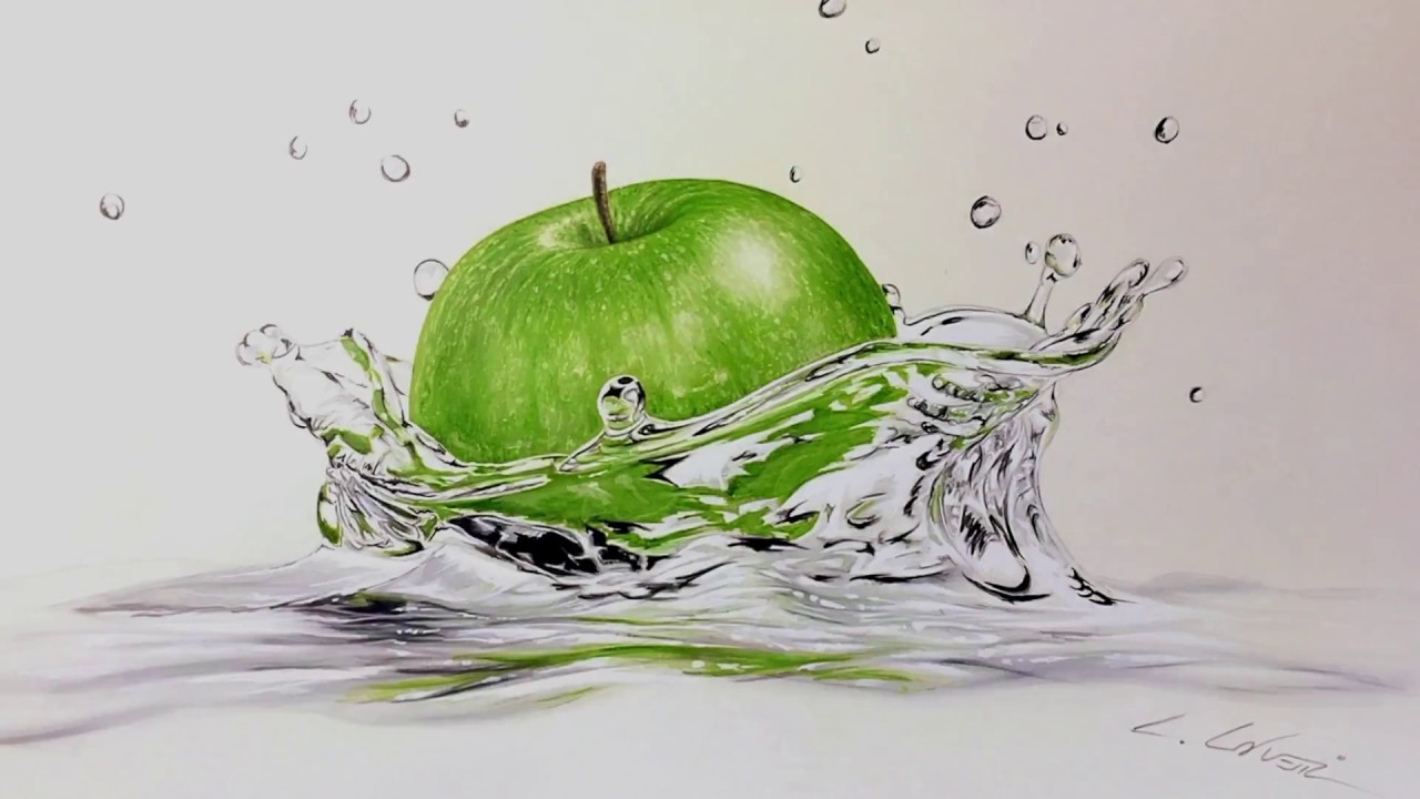1280x720 fantastic time lapse drawing photorealistic of a green apple - Green Apple Drawing