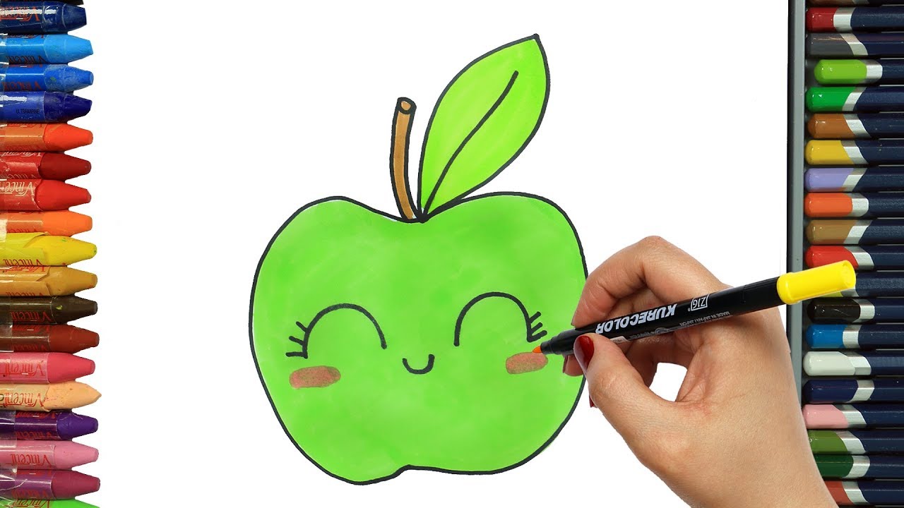 1280x720 how to draw green apple face colors drawing and painting how - Green Apple Drawing