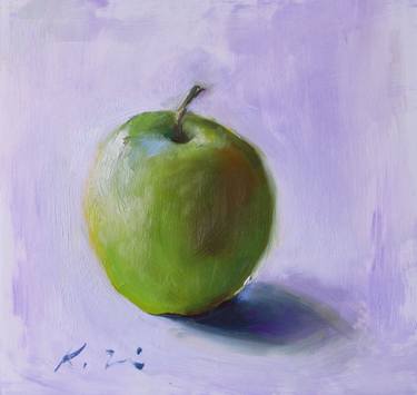 375x355 lonely green apple painting - Green Apple Drawing