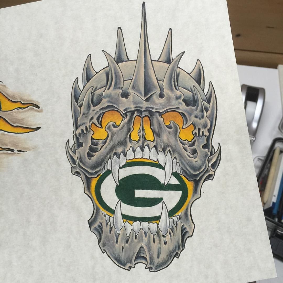 1080x1080 green bay packer skull i'd love to do this as a tattoo thing - Green Bay Packers Drawings