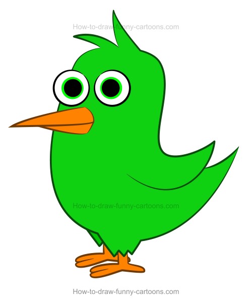 500x605 How To Draw A Cartoon Bird - Green Bird Drawing