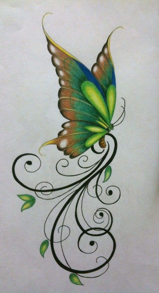 Green Butterfly Design With Cool Swirls Awesome Painting Idea - Green Butte...