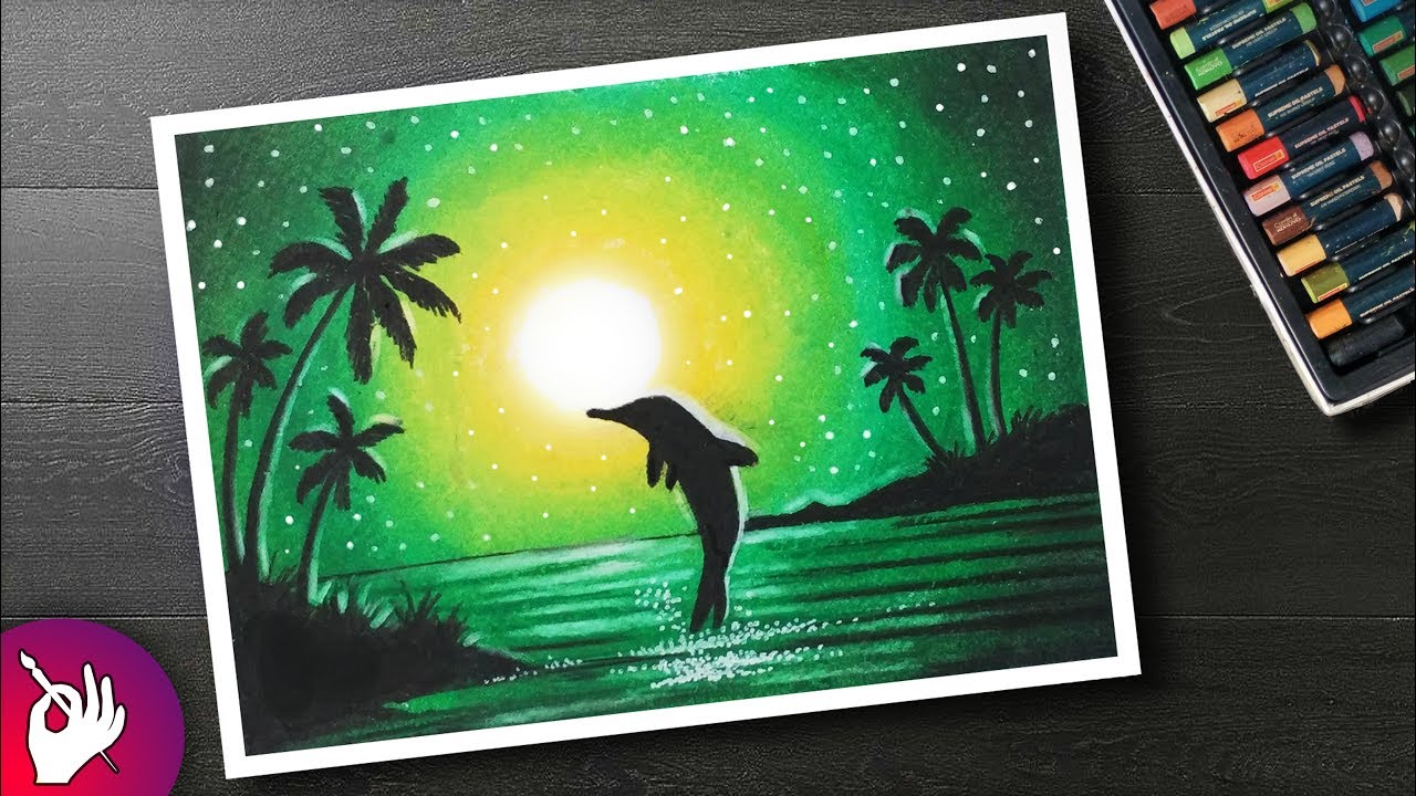 1280x720 How To Draw Scenery Green Light With Oil Pastel Step - Green Drawing