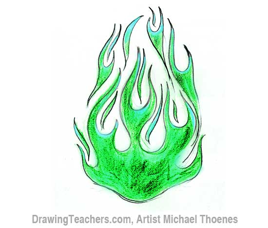 550x468 How To Draw Flames - Green Drawing