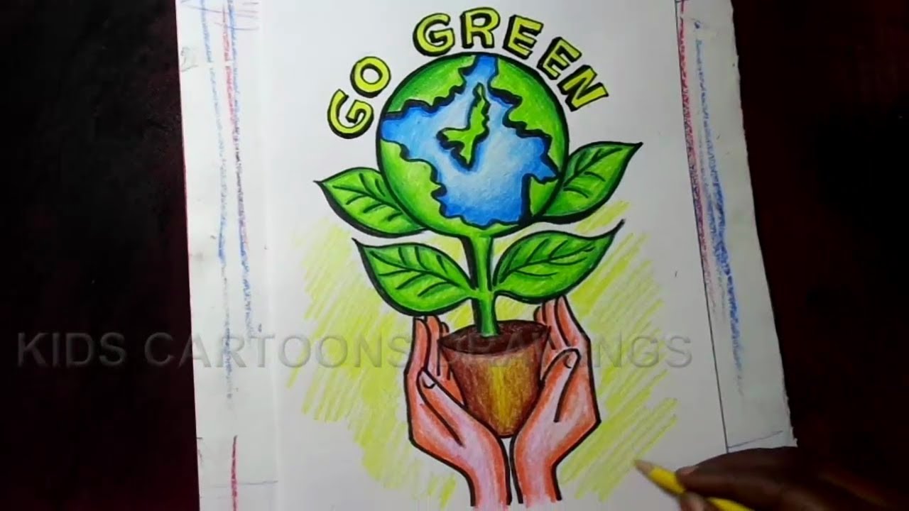 1280x720 How To Draw Go Green Save Trees Save Earth Poster Drawing - Green Drawing