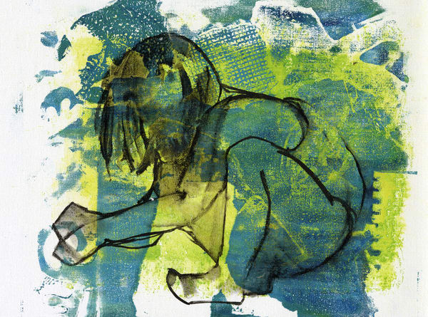 600x445 Ink Drawn Beach Scenes Of Playing Children - Green Drawing