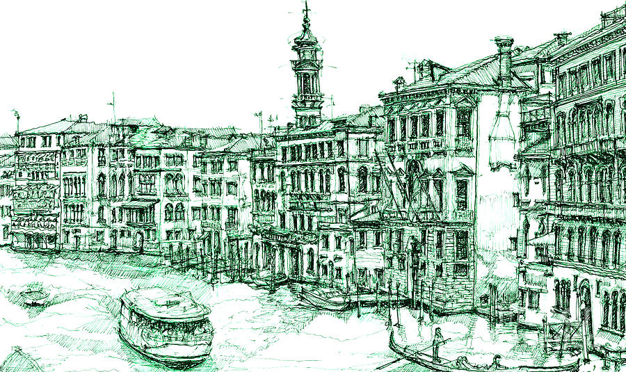 900x535 Venice Drawing In Green Drawing - Green Drawing