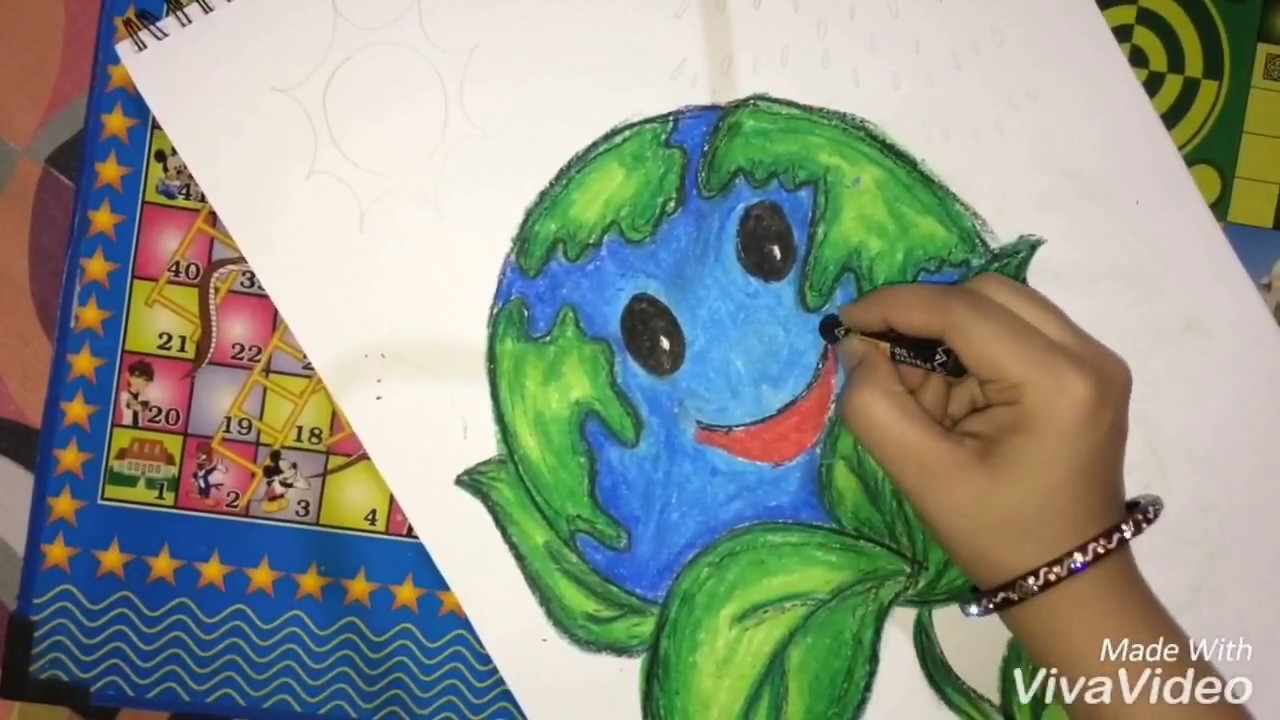 1280x720 earth day poster how to draw earth with sun for kids - Green Earth Drawing