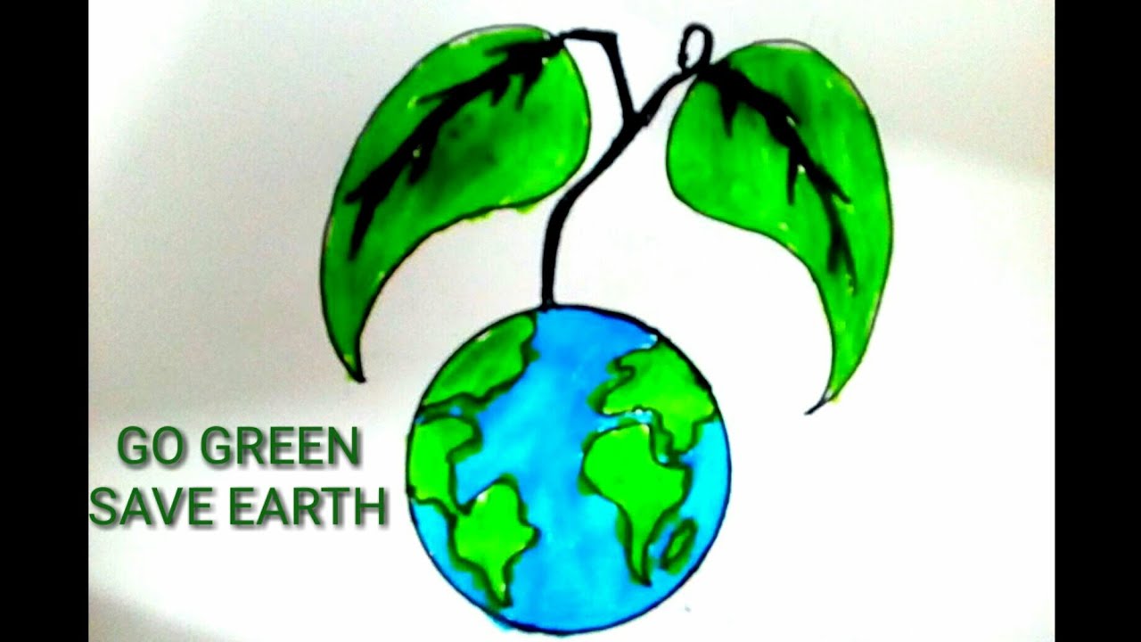 1280x720 How Easy To Draw Go Green Save Trees Save Earth Drawing Poster - Green Earth Drawing