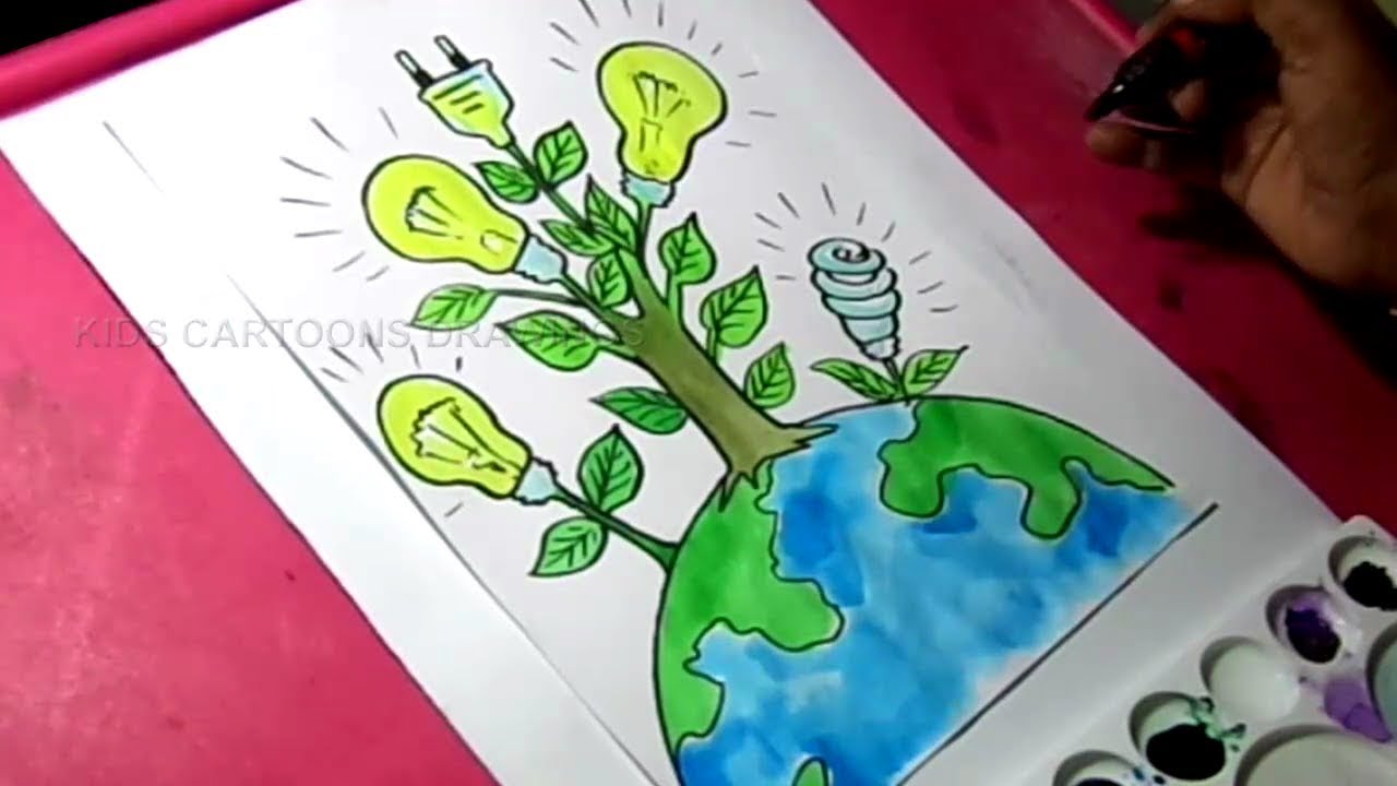 1280x720 How To Draw Save Energy Save Power Poster Drawing For Kids - Green Energy Drawing