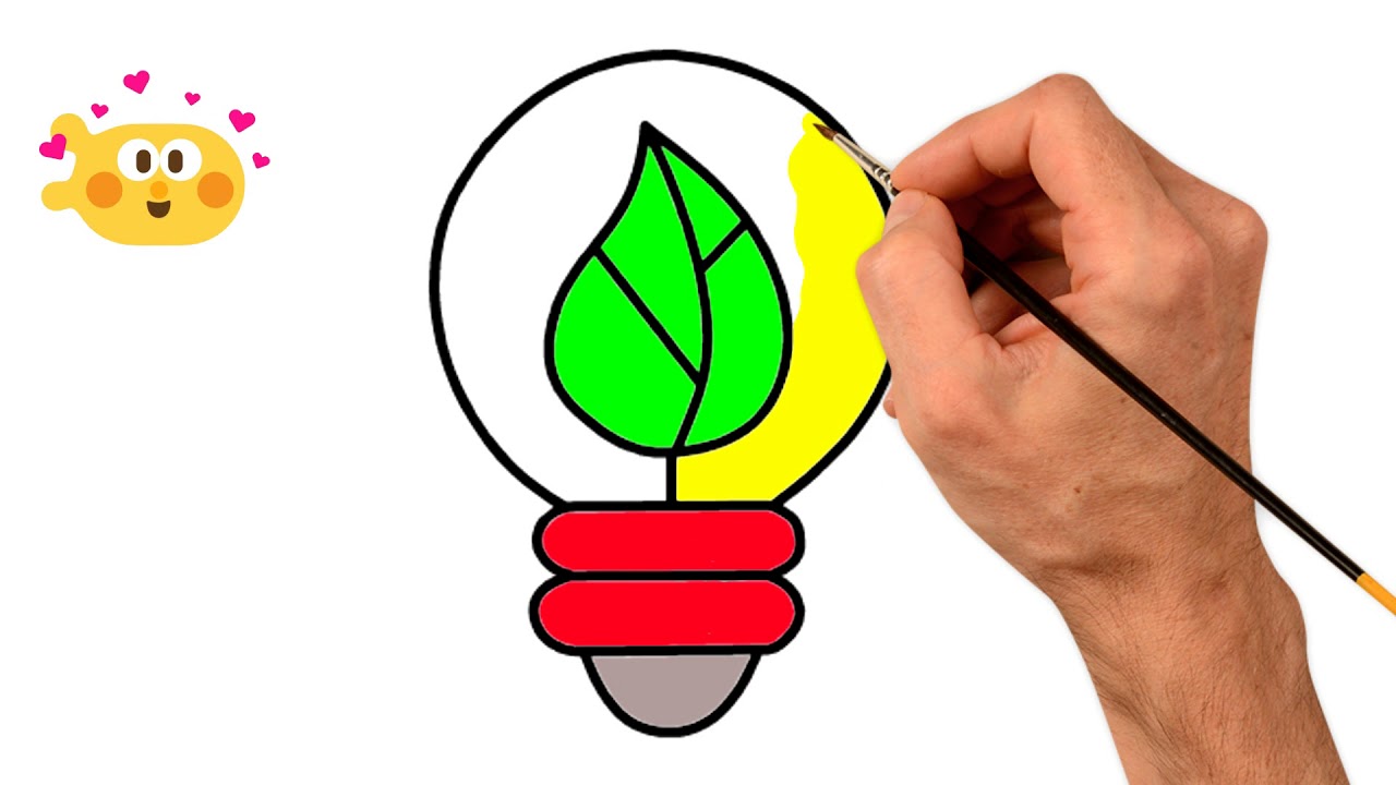 1280x720 Paint Green Energy Bulb Drawing For Kids Coloring Step - Green Energy Drawing