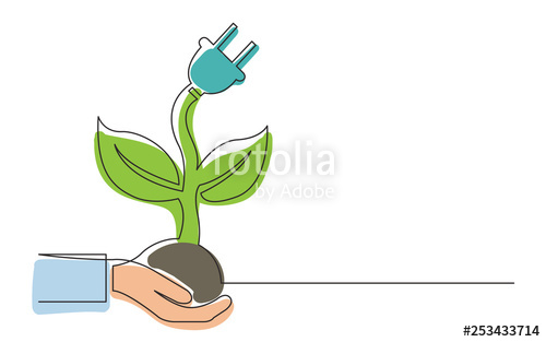 500x313 Continuous Line Concept Sketch Drawing Of Hand Holding Renewal - Green Energy Drawing