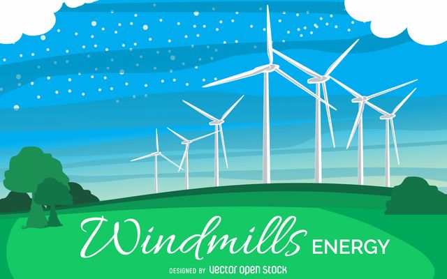 640x400 Drawing Featuring The Renewable Energy Source Of Windmills Design - Green Energy Drawing