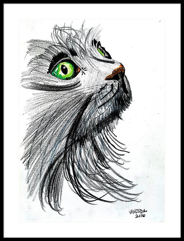 600x788 Kitty Cat With The Bright Green Eyes Framed Print - Green Eyes Drawing
