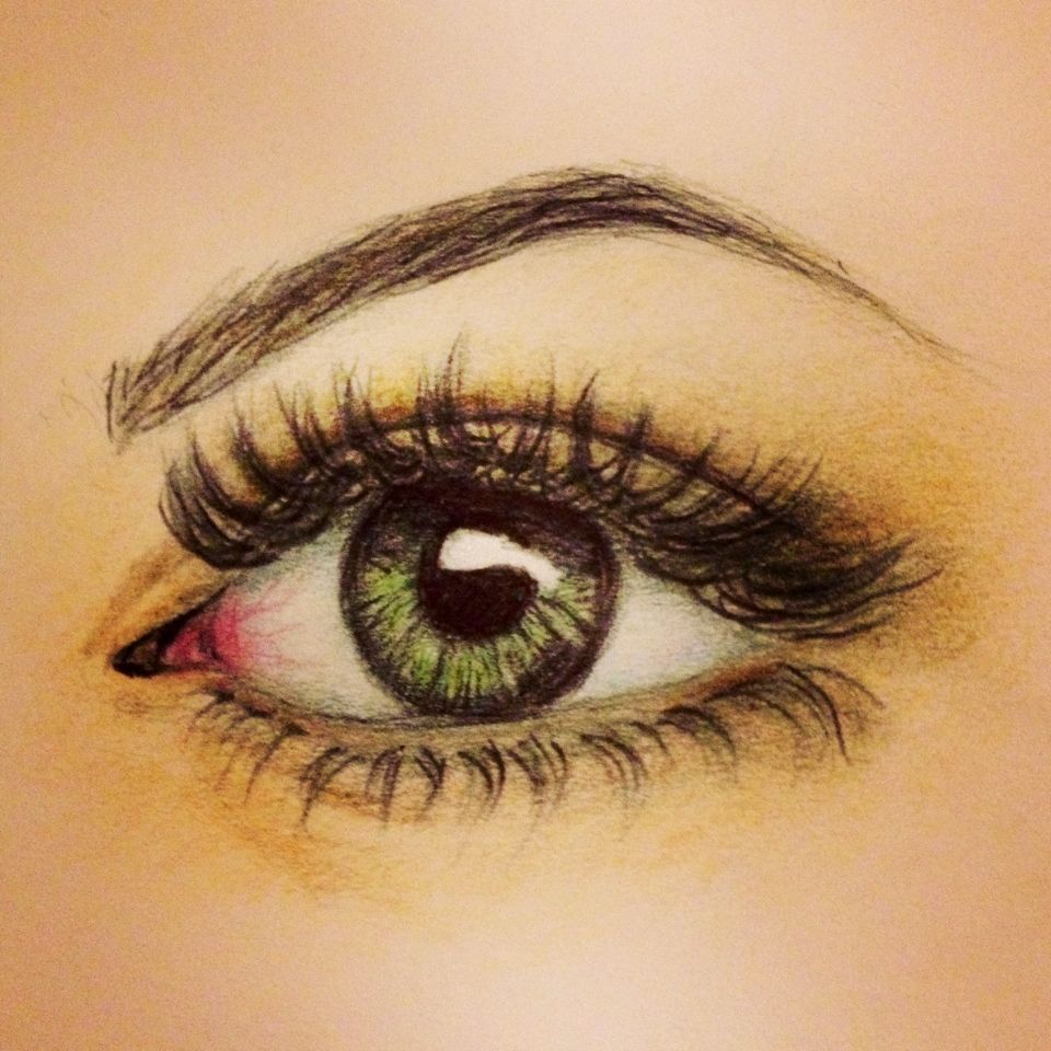 960x960 Eye Drawing With Crayons - Green Eyes Drawing