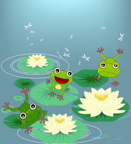 425x468 Wildlife Drawing Green Frog Lotus Icons Colored Cartoon Vectors - Green Frog Drawing