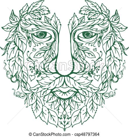 442x470 green man head front mandala illustration of a green man head - Green Man Drawing