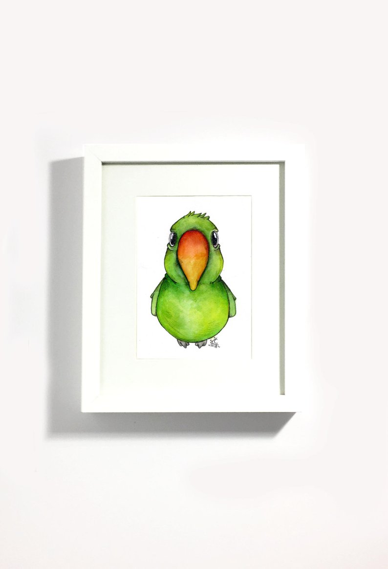 794x1164 Green Parrot Original Drawing Etsy - Green Parrot Drawing