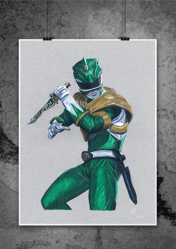 570x807 green power ranger jason david frank tommy oliver power etsy - Green Power Ranger Drawing
