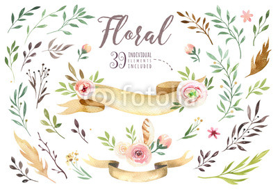 400x276 Hand Drawing Isolated Boho Watercolor Floral Illustration - Greenery Drawing