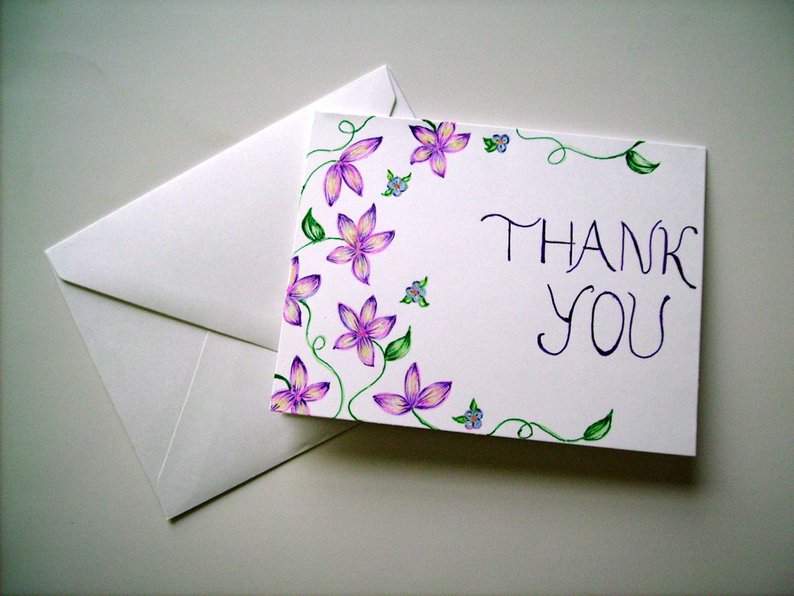 794x596 hand drawn thank you card blank card greeting card floral etsy - Greeting Card Drawing