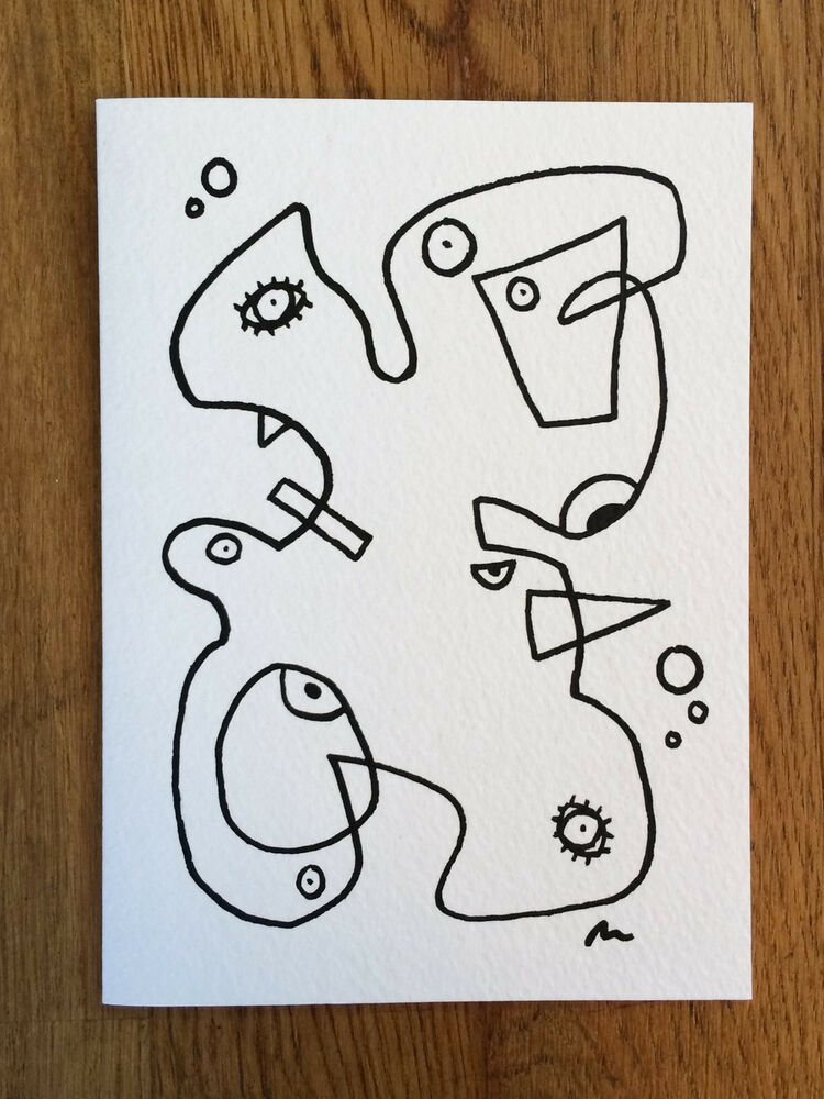 750x1000 abstract art drawing on greeting card notecard to frame picasso - Greeting Card Drawing