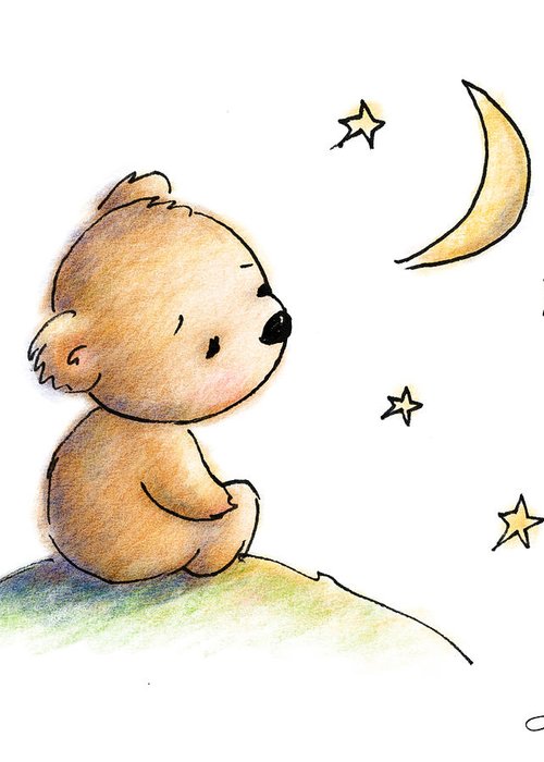 500x700 drawing of cute teddy bear watching the star greeting card - Greeting Drawing
