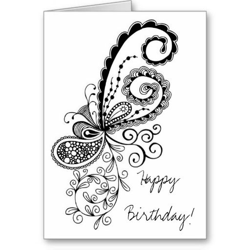512x512 Happy Birthday Abstract Doodle Card Snowmen - Greeting Drawing