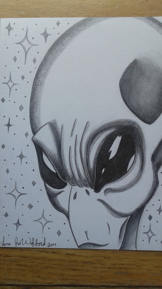 570x1013 Alien Poster Graphite Drawings Drawing Original Artwork Etsy - Grey Alien Drawing